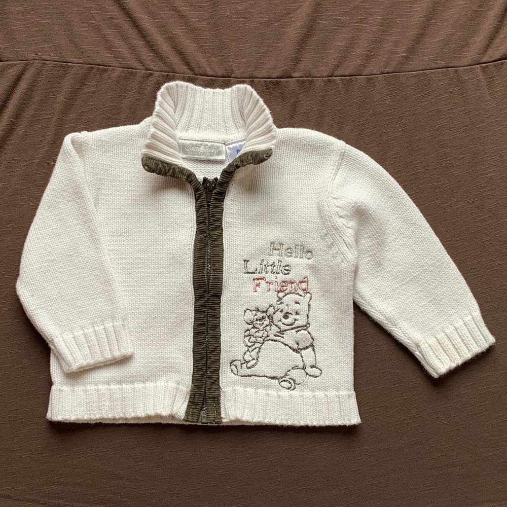 Disney Winnie the Pooh & Roo Hello Little Friend Embroidered Zip Up Sweater 3M